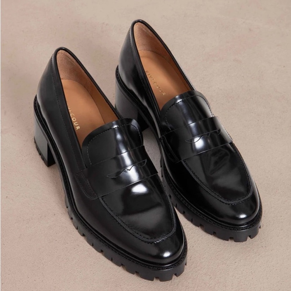Rivecour Loafers N 81 Polished Black Leather chunky heals Women’s Size FR36 US 5